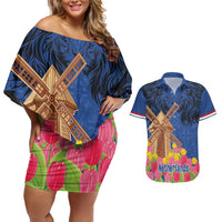Netherlands Lion Couples Matching Off Shoulder Short Dress and Hawaiian Shirt Tulip And Windmill
