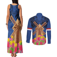 Netherlands Lion Couples Matching Tank Maxi Dress and Long Sleeve Button Shirt Tulip And Windmill