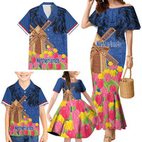 Netherlands Lion Family Matching Mermaid Dress and Hawaiian Shirt Tulip And Windmill