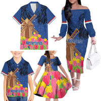 Netherlands Lion Family Matching Off The Shoulder Long Sleeve Dress and Hawaiian Shirt Tulip And Windmill