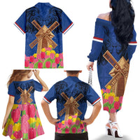 Netherlands Lion Family Matching Off The Shoulder Long Sleeve Dress and Hawaiian Shirt Tulip And Windmill