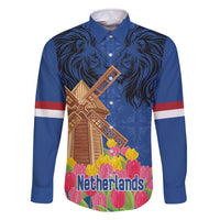 Netherlands Lion Family Matching Off The Shoulder Long Sleeve Dress and Hawaiian Shirt Tulip And Windmill