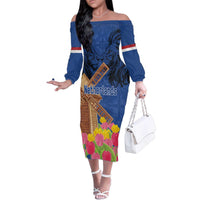 Netherlands Lion Family Matching Off The Shoulder Long Sleeve Dress and Hawaiian Shirt Tulip And Windmill