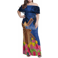 Netherlands Lion Family Matching Off Shoulder Maxi Dress and Hawaiian Shirt Tulip And Windmill