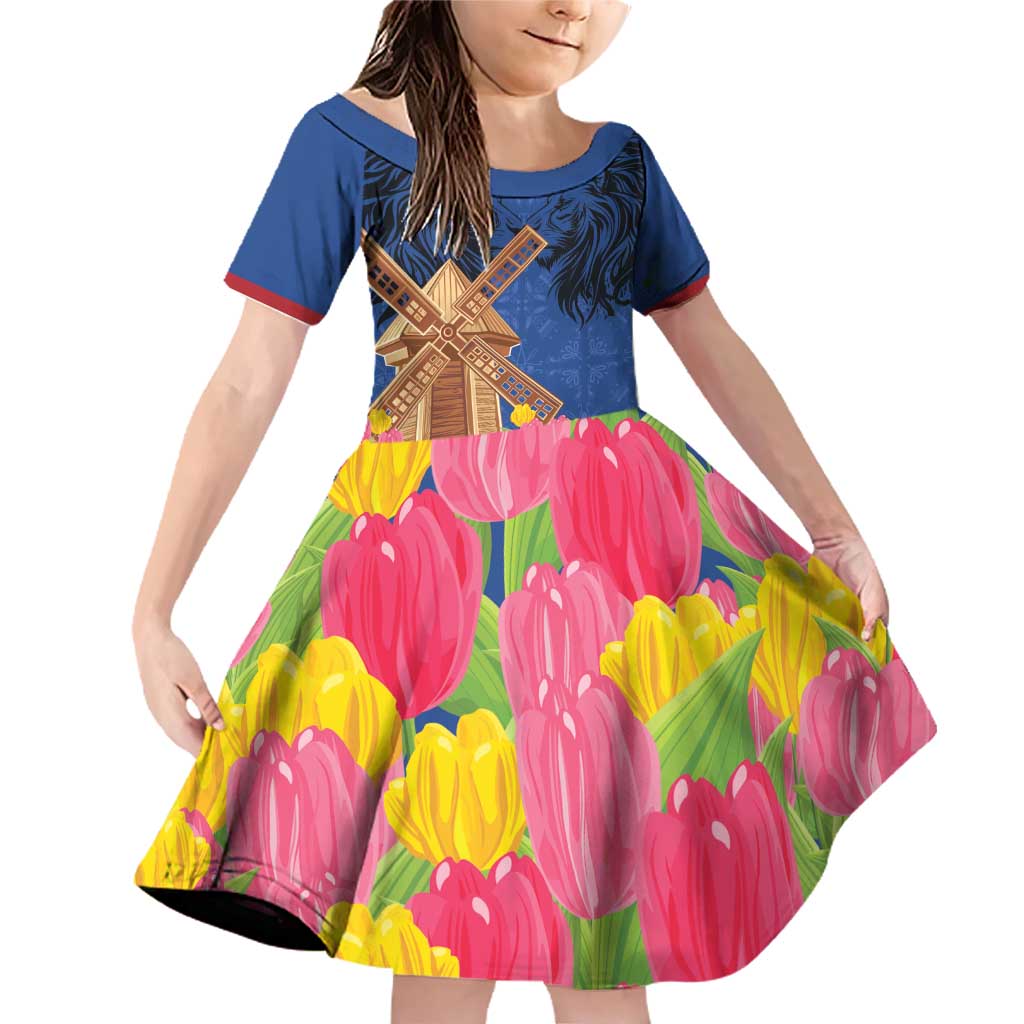 Netherlands Lion Family Matching Off Shoulder Short Dress and Hawaiian Shirt Tulip And Windmill