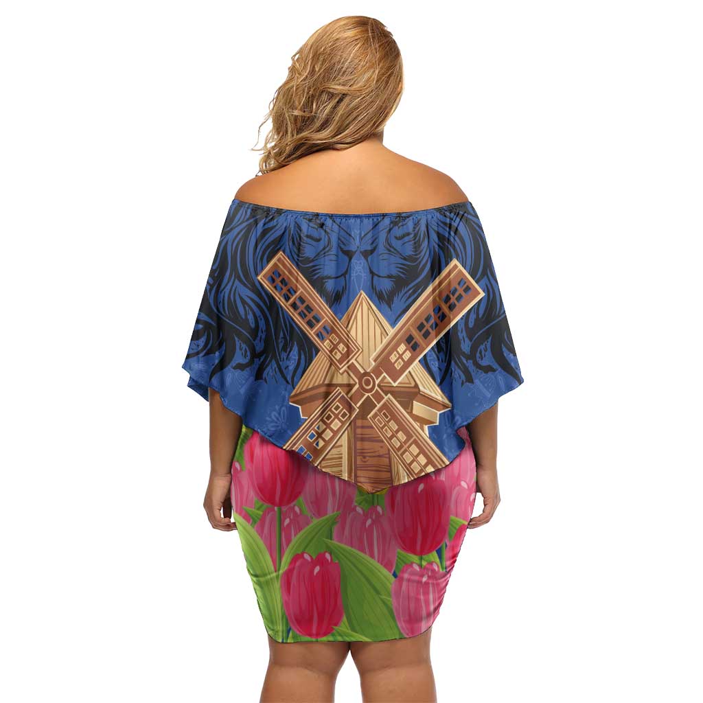 Netherlands Lion Family Matching Off Shoulder Short Dress and Hawaiian Shirt Tulip And Windmill