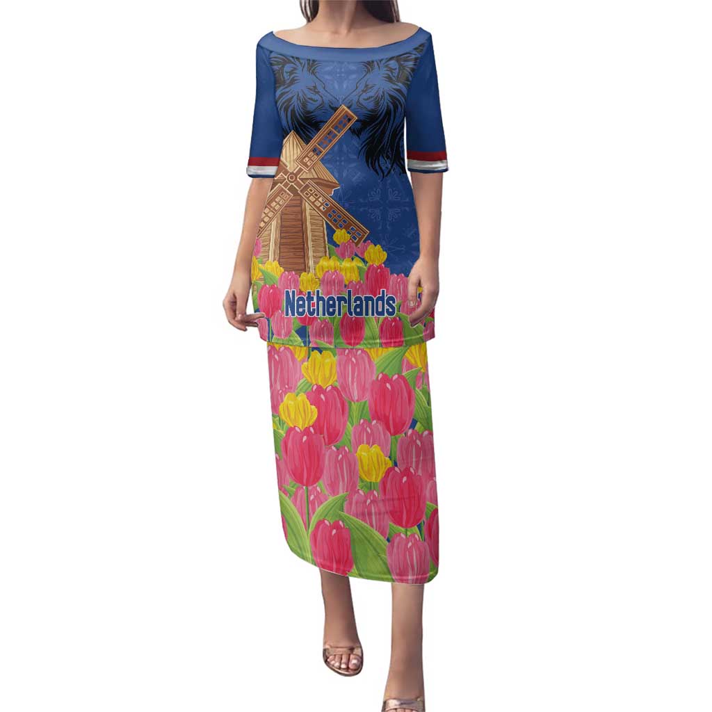 Netherlands Lion Family Matching Puletasi and Hawaiian Shirt Tulip And Windmill