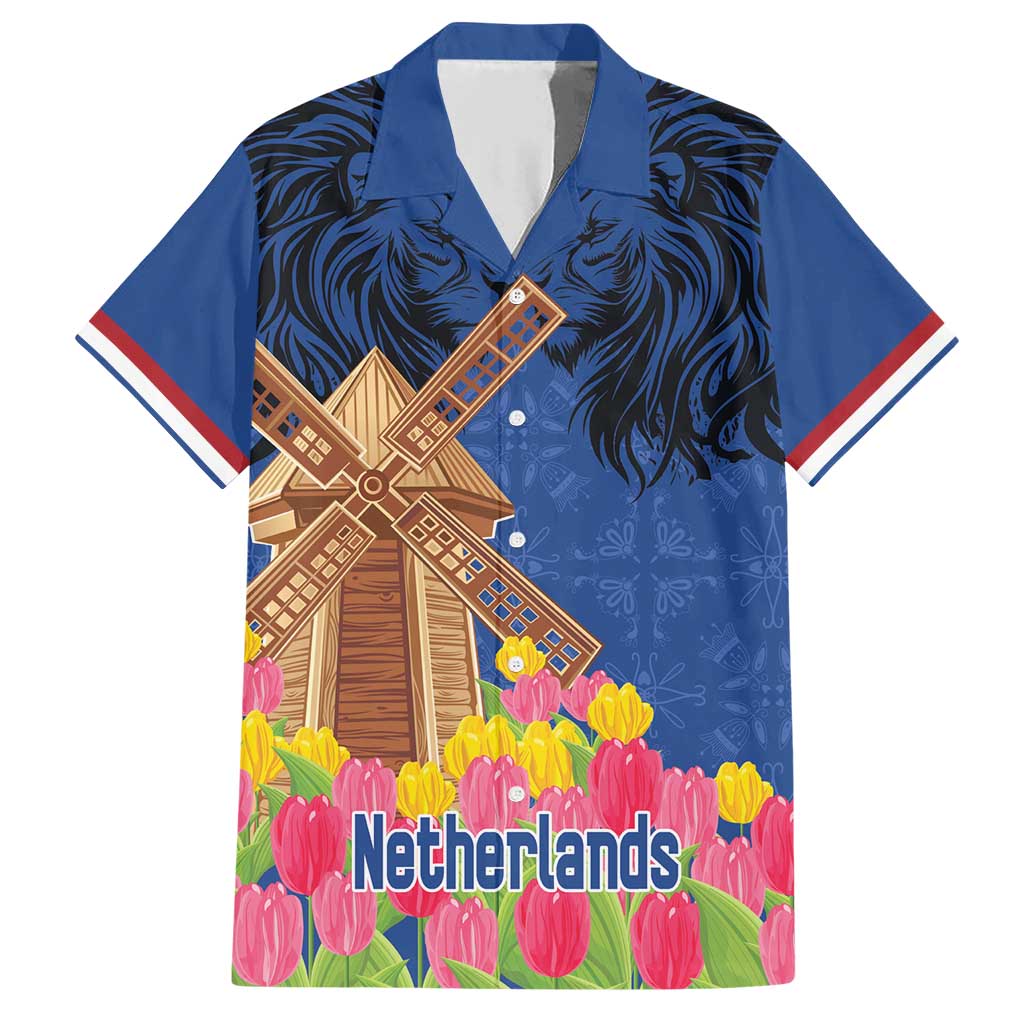 Netherlands Lion Family Matching Short Sleeve Bodycon Dress and Hawaiian Shirt Tulip And Windmill
