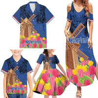 Netherlands Lion Family Matching Summer Maxi Dress and Hawaiian Shirt Tulip And Windmill