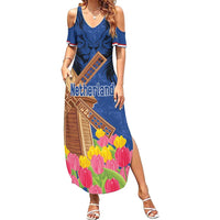 Netherlands Lion Family Matching Summer Maxi Dress and Hawaiian Shirt Tulip And Windmill