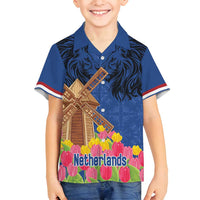 Netherlands Lion Family Matching Summer Maxi Dress and Hawaiian Shirt Tulip And Windmill