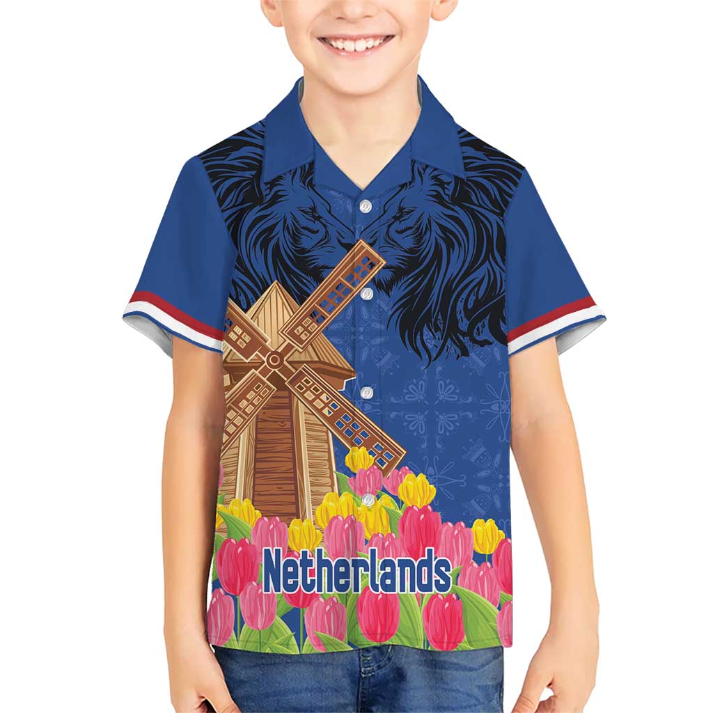 Netherlands Lion Kid Hawaiian Shirt Tulip And Windmill