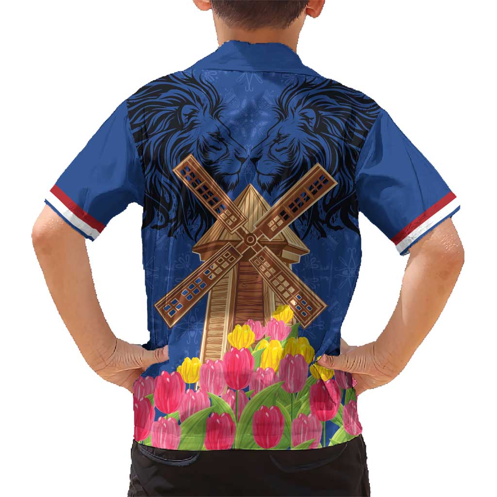 Netherlands Lion Kid Hawaiian Shirt Tulip And Windmill