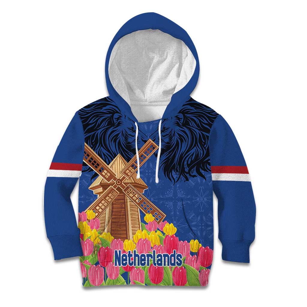 Netherlands Lion Kid Hoodie Tulip And Windmill