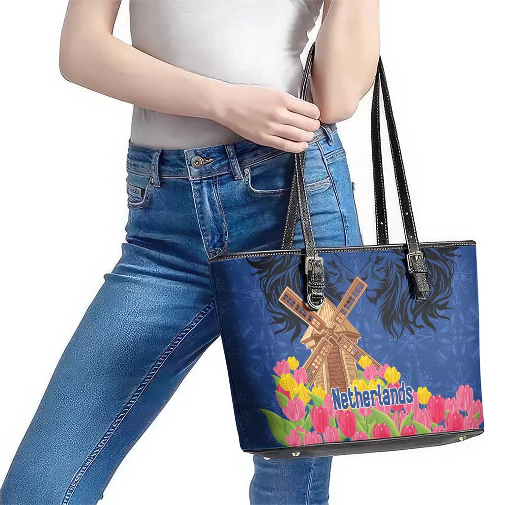 Netherlands Lion Leather Tote Bag Tulip And Windmill