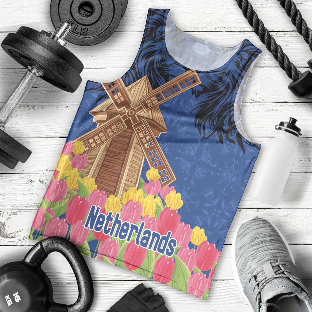 Netherlands Lion Men Tank Top Tulip And Windmill