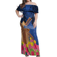 Netherlands Lion Off Shoulder Maxi Dress Tulip And Windmill