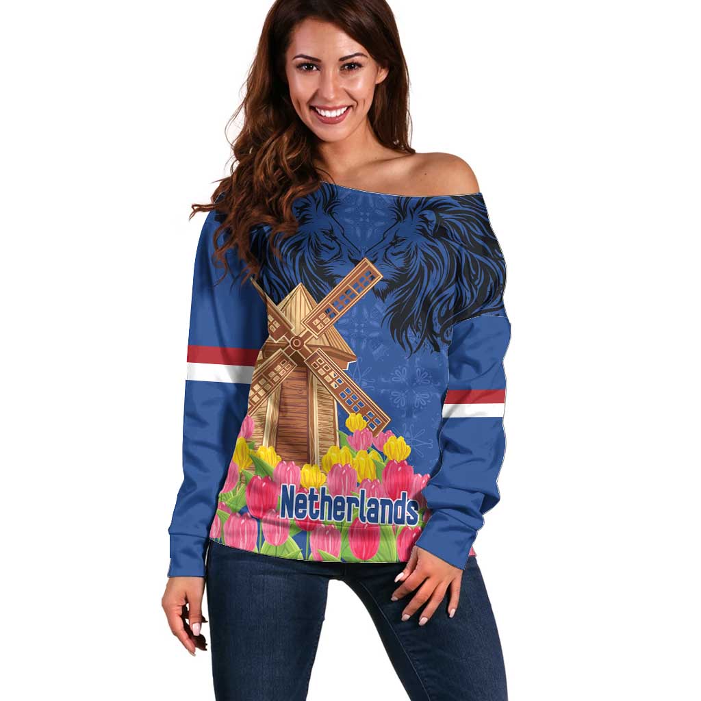 Netherlands Lion Off Shoulder Sweater Tulip And Windmill