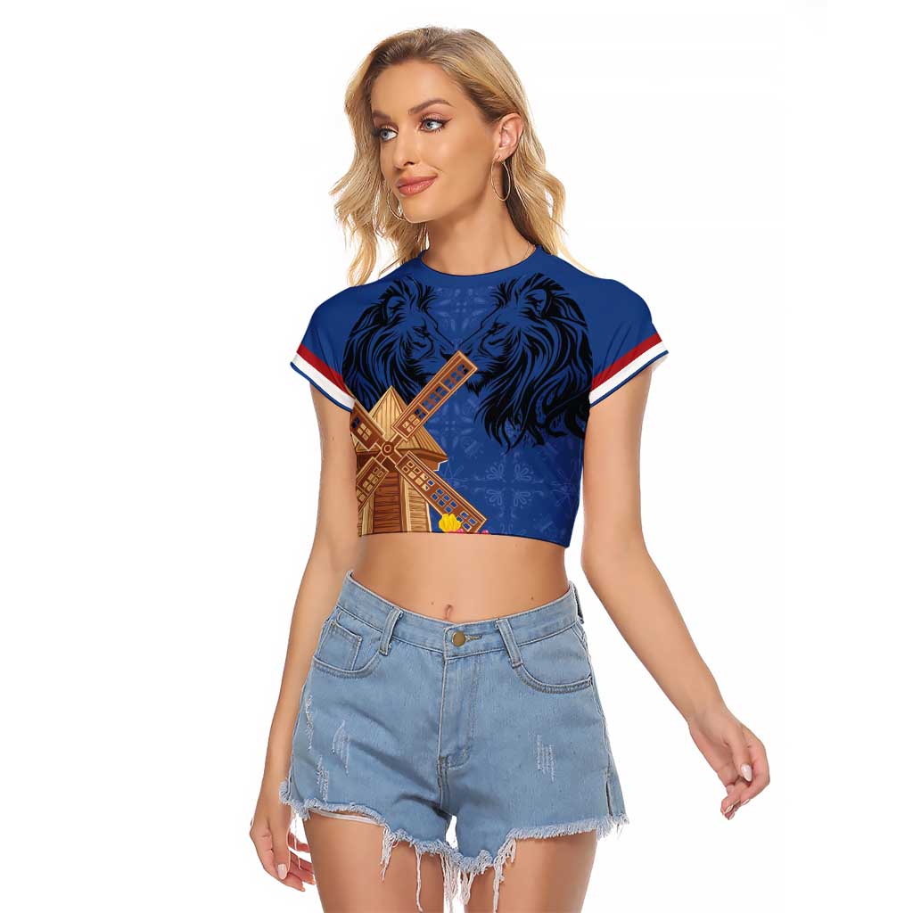Netherlands Lion Raglan Cropped T Shirt Tulip And Windmill
