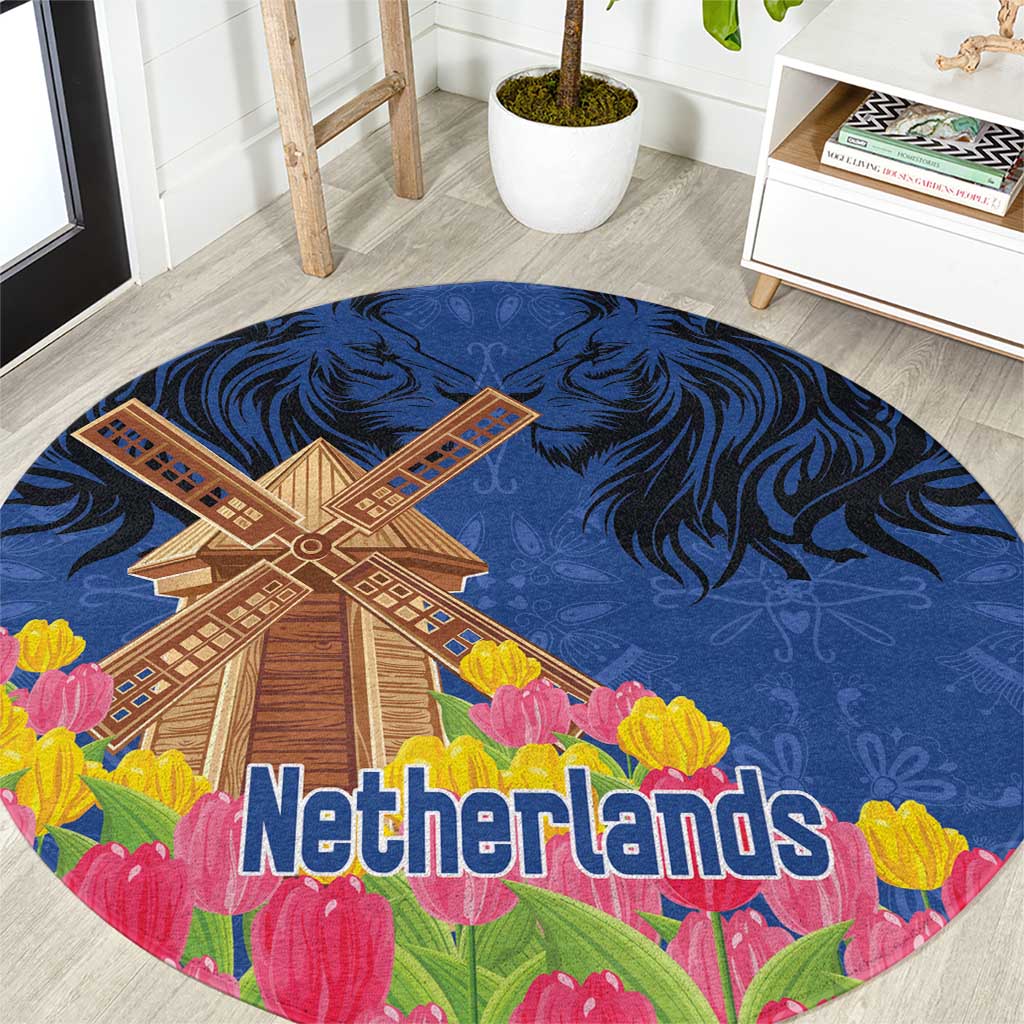 Netherlands Lion Round Carpet Tulip And Windmill