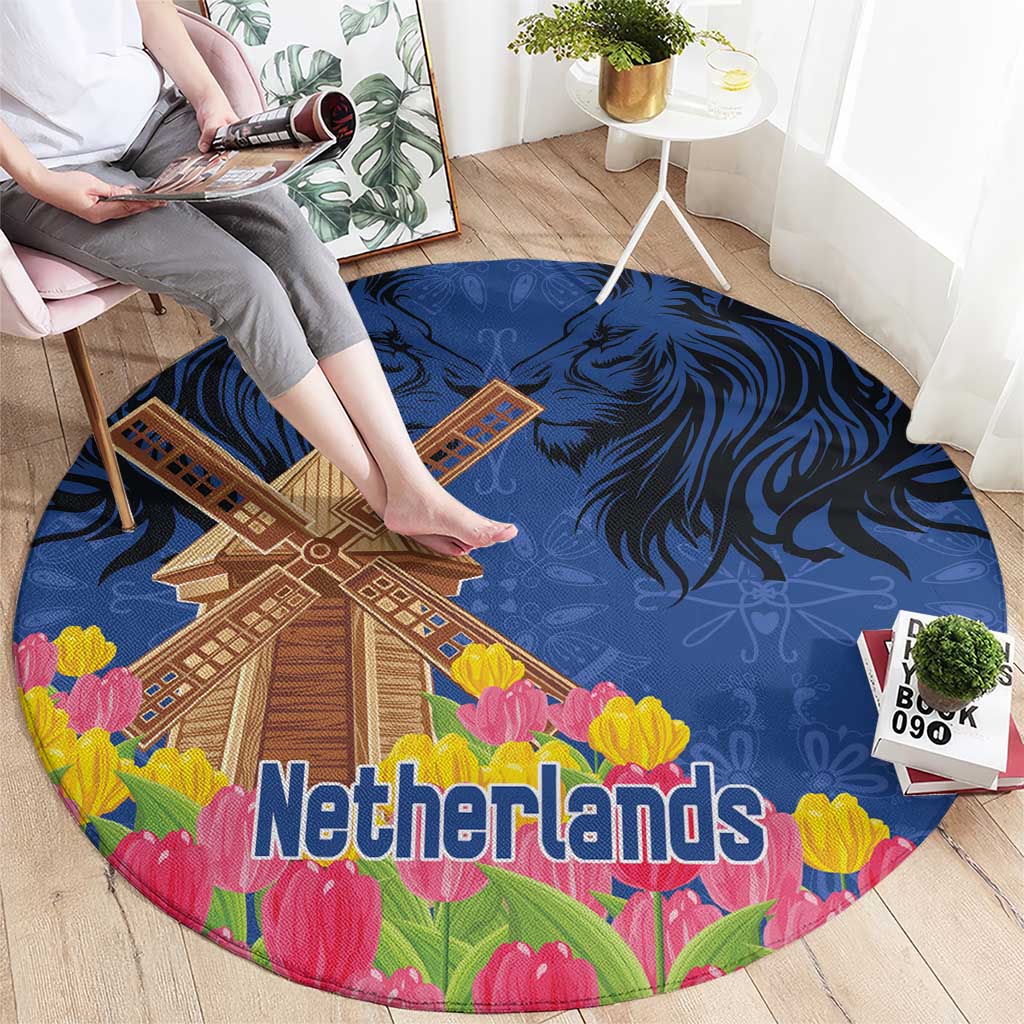 Netherlands Lion Round Carpet Tulip And Windmill