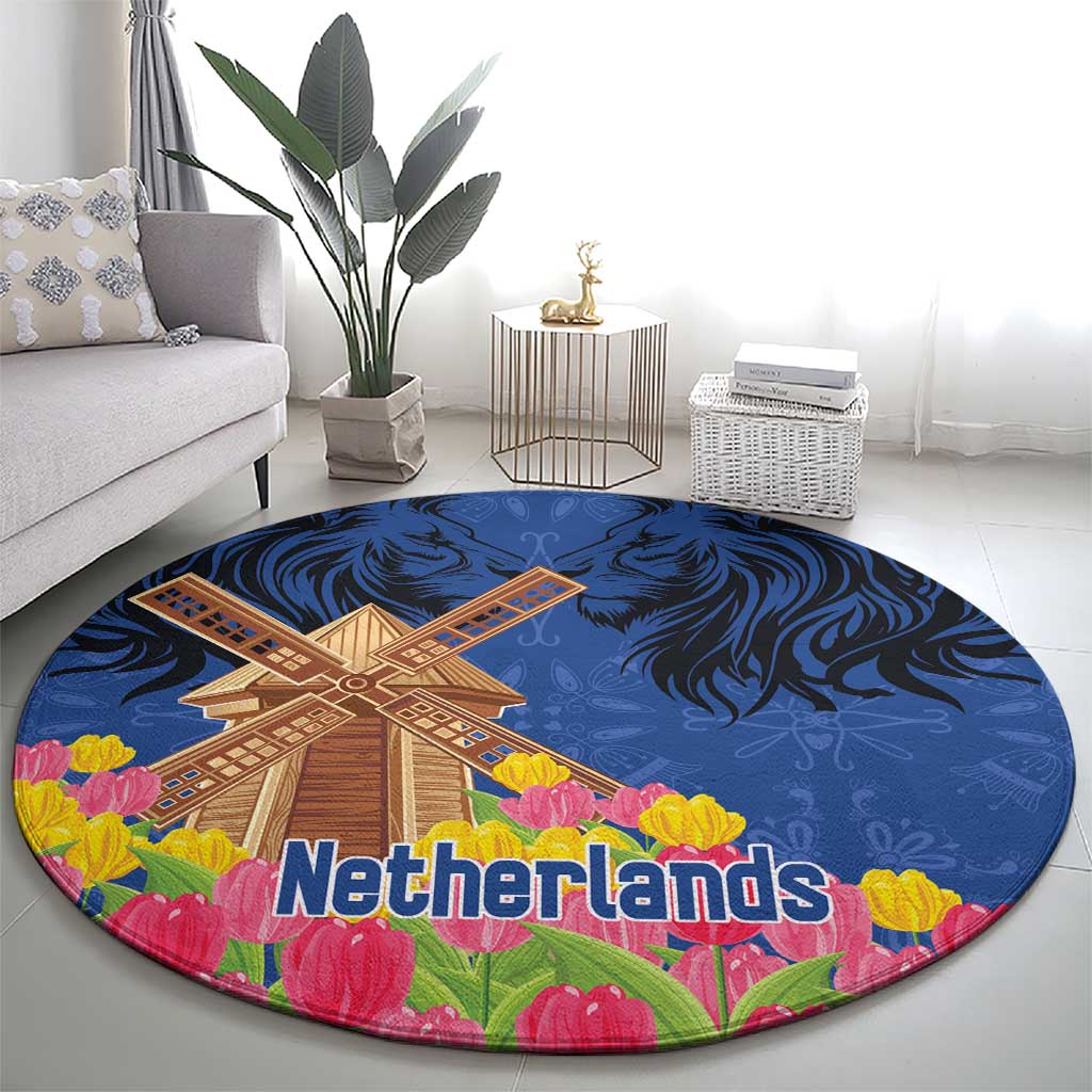 Netherlands Lion Round Carpet Tulip And Windmill
