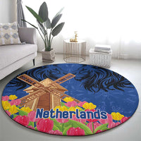Netherlands Lion Round Carpet Tulip And Windmill