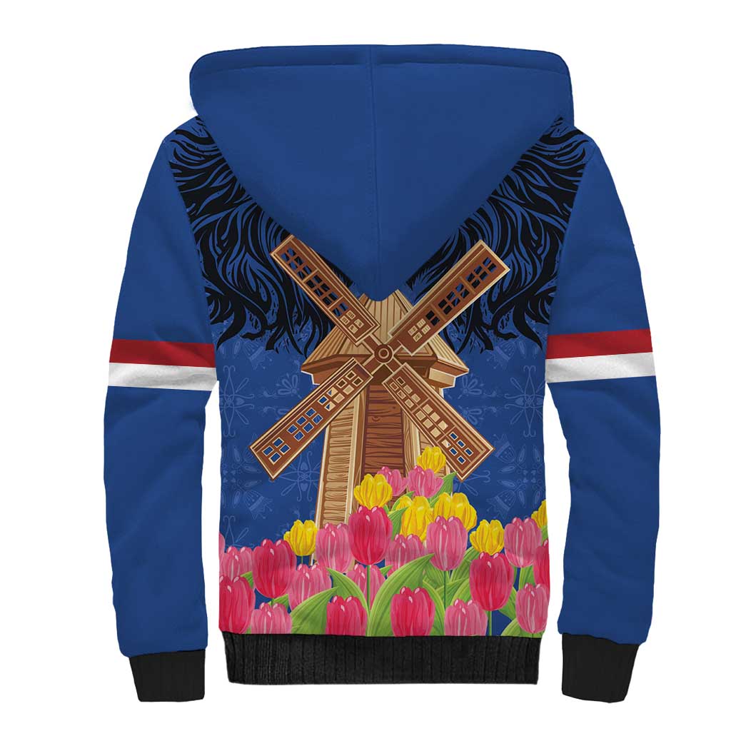 Netherlands Lion Sherpa Hoodie Tulip And Windmill
