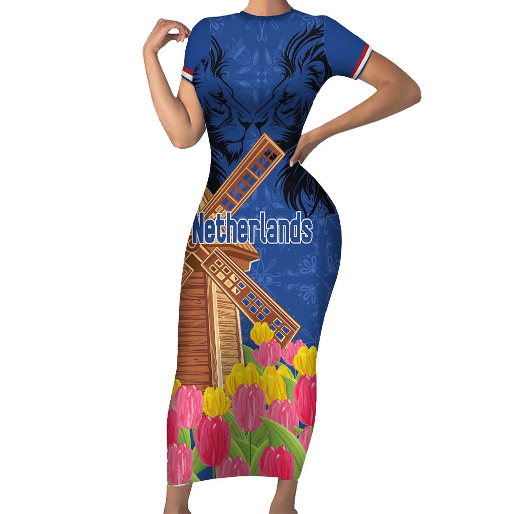 Netherlands Lion Short Sleeve Bodycon Dress Tulip And Windmill