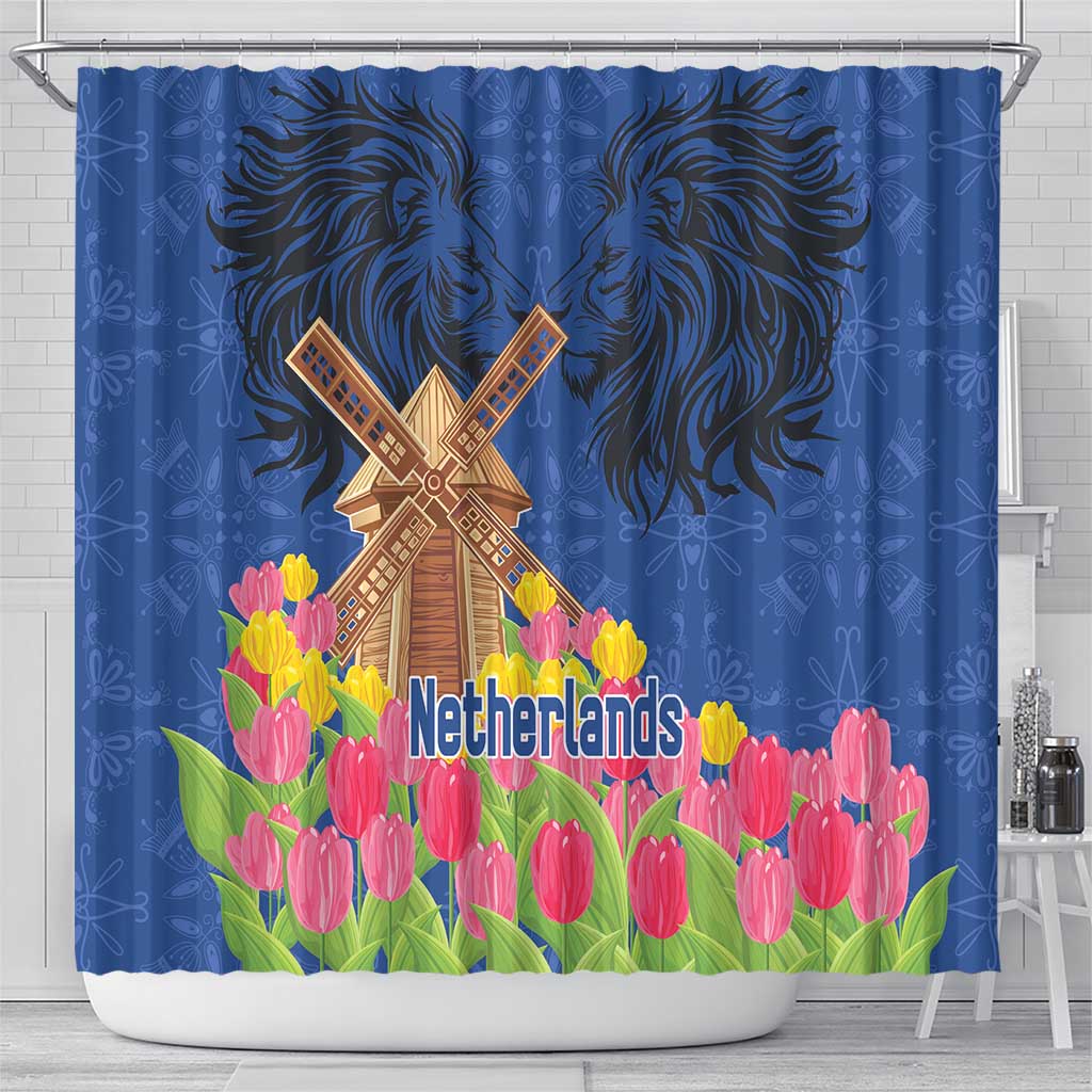 Netherlands Lion Shower Curtain Tulip And Windmill
