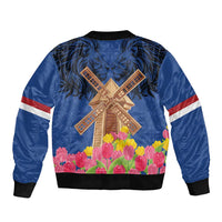 Netherlands Lion Sleeve Zip Bomber Jacket Tulip And Windmill