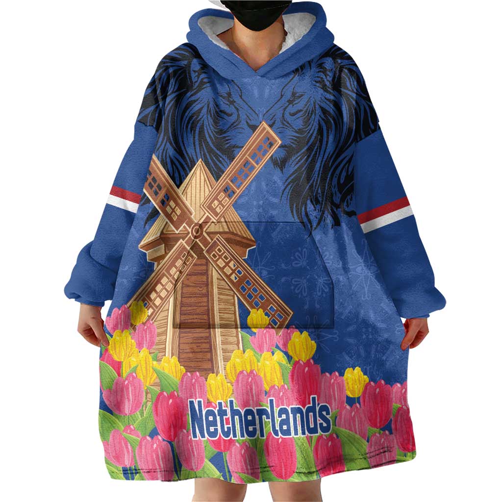 Netherlands Lion Wearable Blanket Hoodie Tulip And Windmill