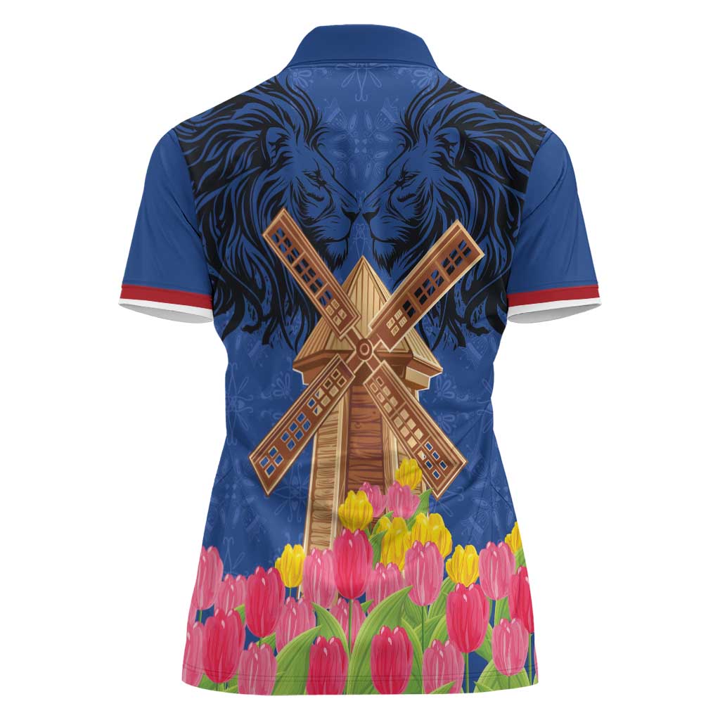 Netherlands Lion Women Polo Shirt Tulip And Windmill