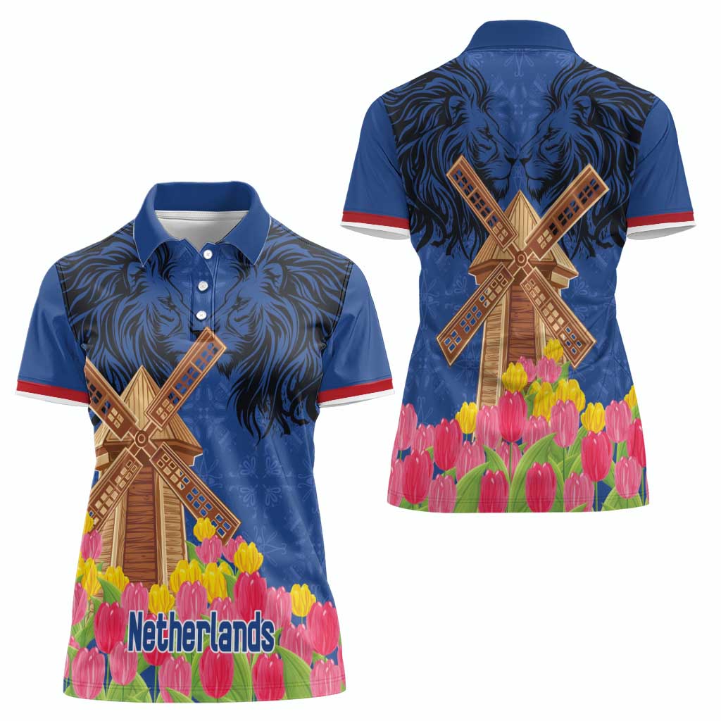 Netherlands Lion Women Polo Shirt Tulip And Windmill
