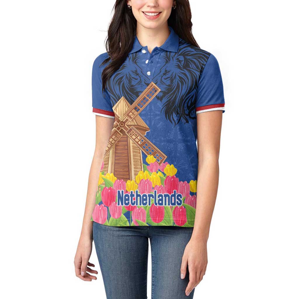 Netherlands Lion Women Polo Shirt Tulip And Windmill