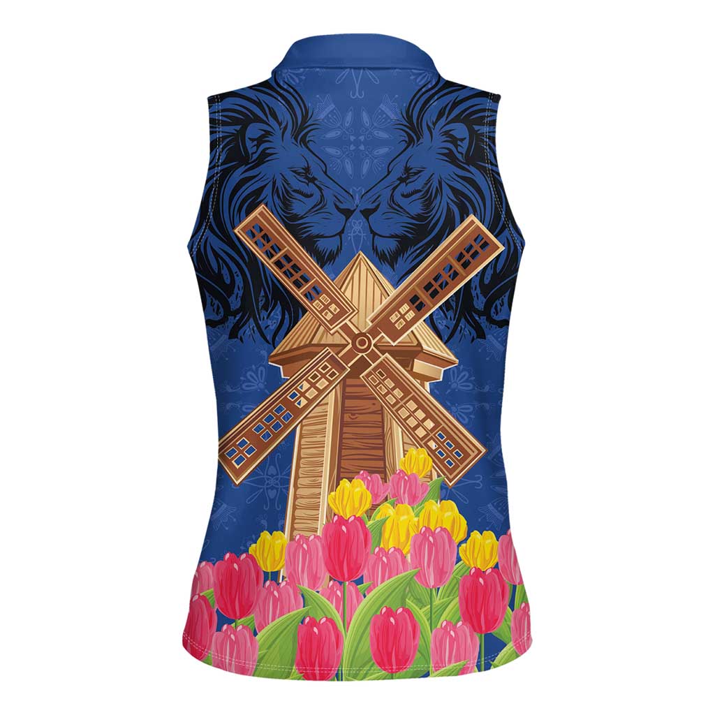 Netherlands Lion Women Sleeveless Polo Shirt Tulip And Windmill