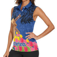 Netherlands Lion Women Sleeveless Polo Shirt Tulip And Windmill