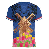 Netherlands Lion Women V-Neck T-Shirt Tulip And Windmill