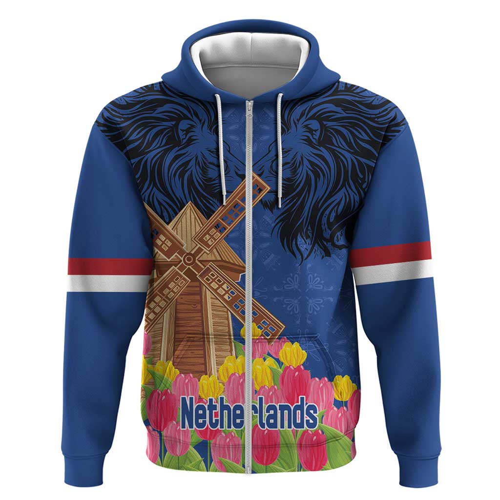 Netherlands Lion Zip Hoodie Tulip And Windmill