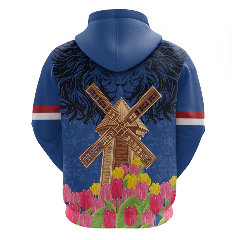 Netherlands Lion Zip Hoodie Tulip And Windmill