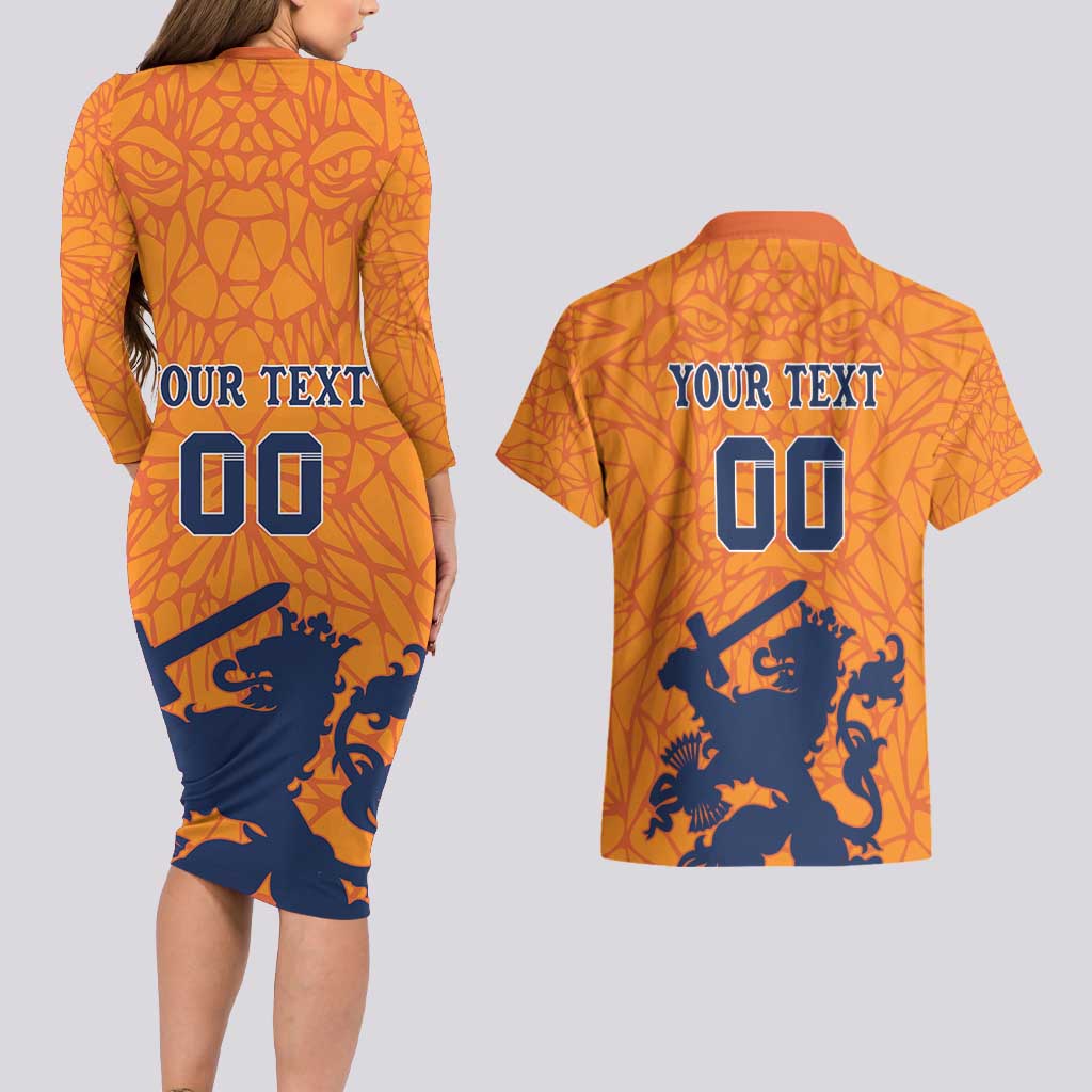 Custom Netherlands Football Couples Matching Long Sleeve Bodycon Dress and Hawaiian Shirt Holland Lion