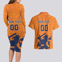 Custom Netherlands Football Couples Matching Long Sleeve Bodycon Dress and Hawaiian Shirt Holland Lion