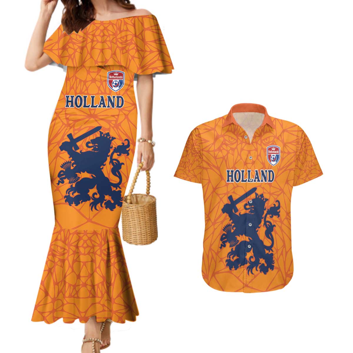 Custom Netherlands Football Couples Matching Mermaid Dress and Hawaiian Shirt Holland Lion