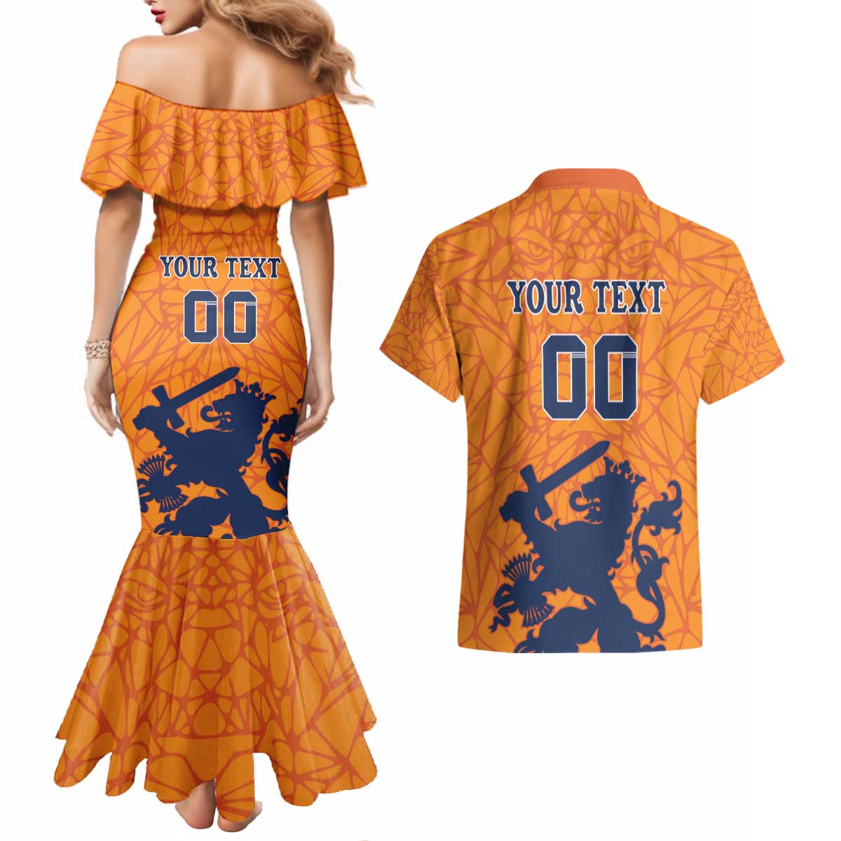 Custom Netherlands Football Couples Matching Mermaid Dress and Hawaiian Shirt Holland Lion