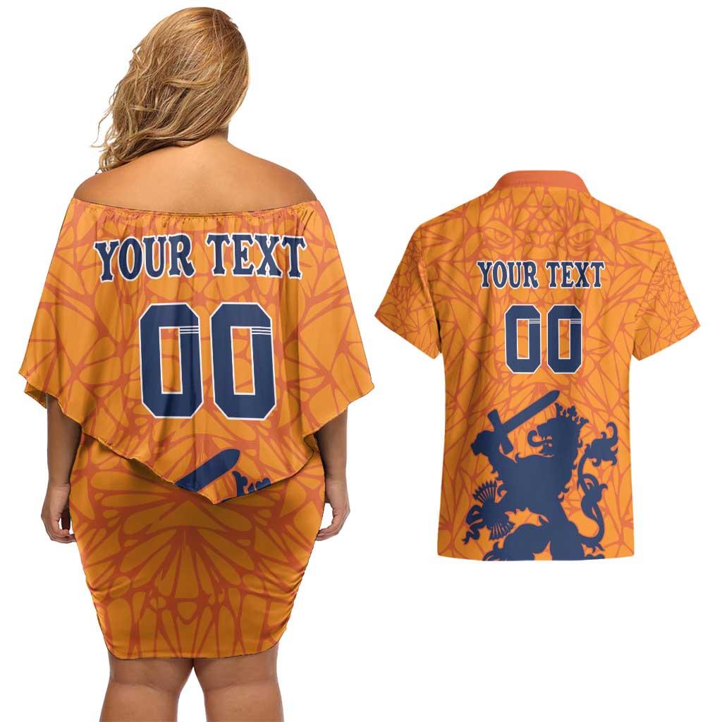 Custom Netherlands Football Couples Matching Off Shoulder Short Dress and Hawaiian Shirt Holland Lion