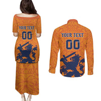 Custom Netherlands Football Couples Matching Puletasi and Long Sleeve Button Shirt Holland Lion