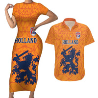 Custom Netherlands Football Couples Matching Short Sleeve Bodycon Dress and Hawaiian Shirt Holland Lion