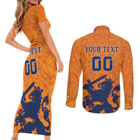 Custom Netherlands Football Couples Matching Short Sleeve Bodycon Dress and Long Sleeve Button Shirt Holland Lion