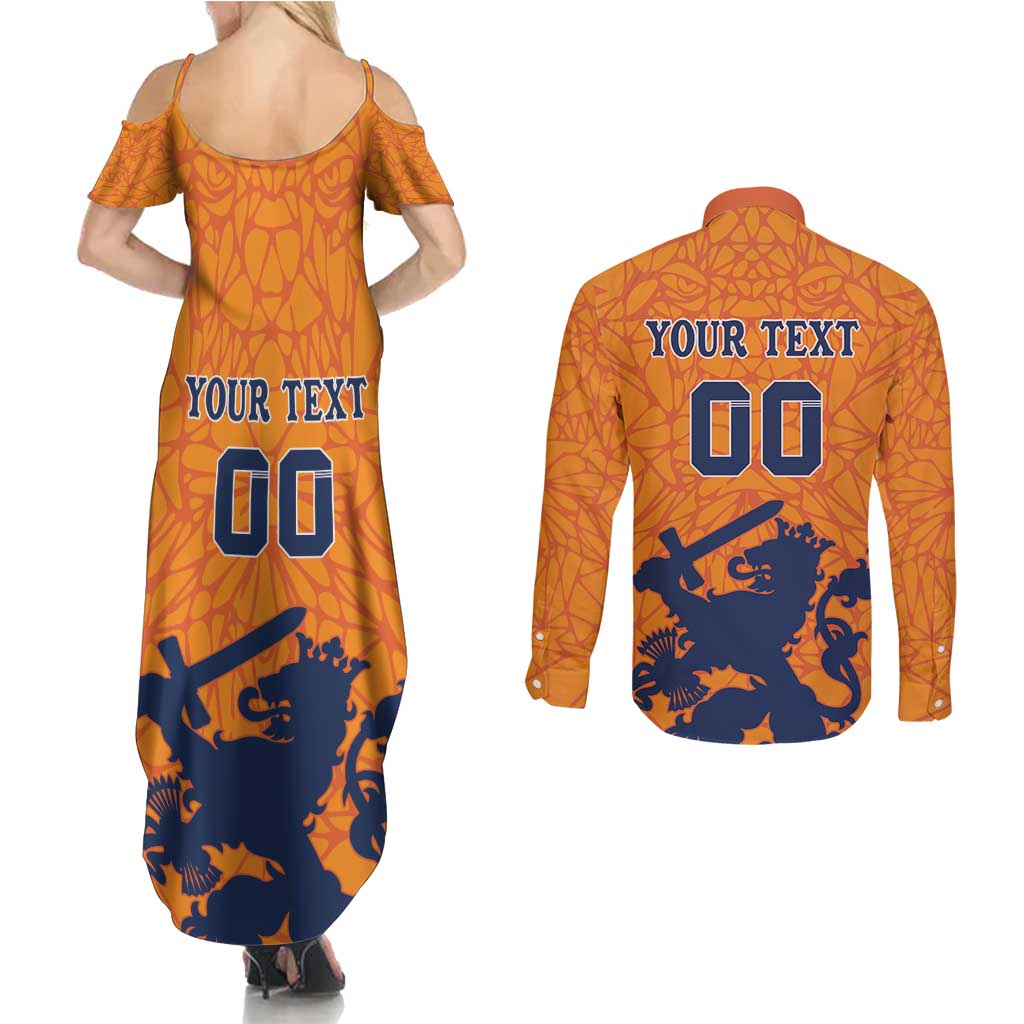 Custom Netherlands Football Couples Matching Summer Maxi Dress and Long Sleeve Button Shirt Holland Lion