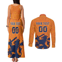 Custom Netherlands Football Couples Matching Tank Maxi Dress and Long Sleeve Button Shirt Holland Lion